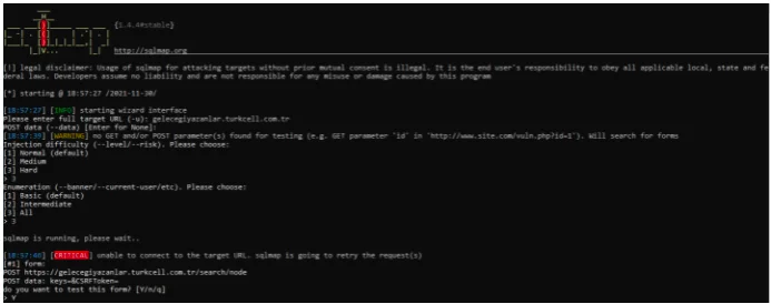 Sqlmap - Otomatik SQL Injection ekran görüntüsü